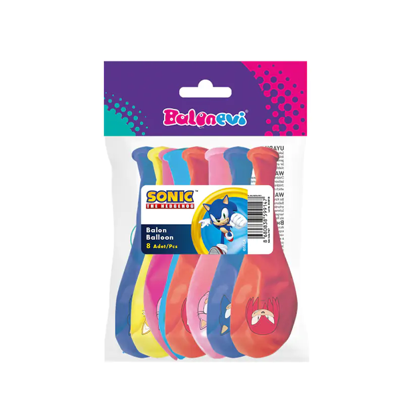 4+1 sonic Baskılı 12" Balon 8’li